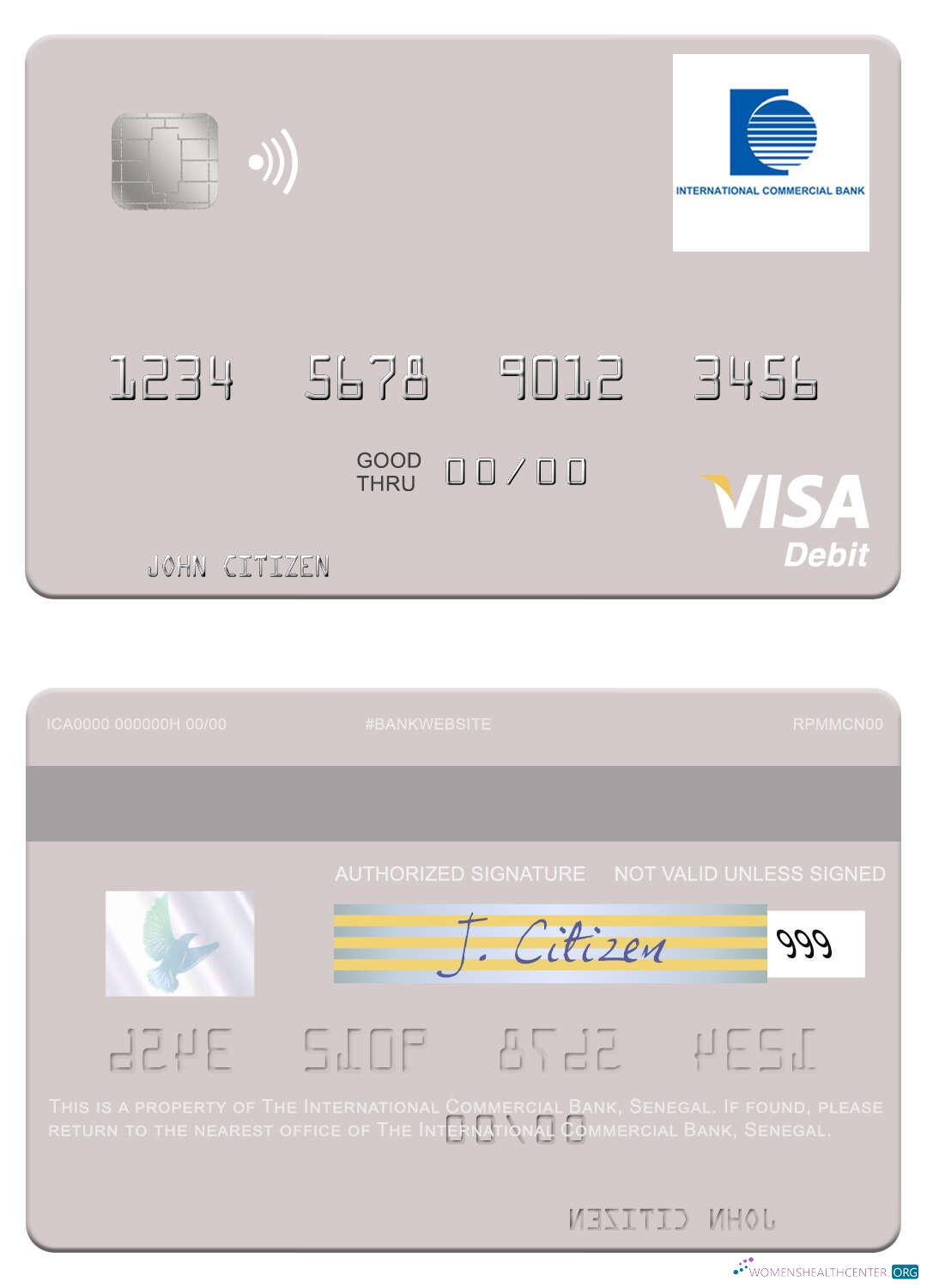 Download Senegal The International Commercial Bank visa debit card Photoshop template